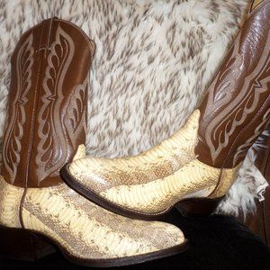 TONY LAMA MEN TOP QUALITY SNAKE & LEATHER WESTERN BOOTS-MULTI-sz 7.5 D